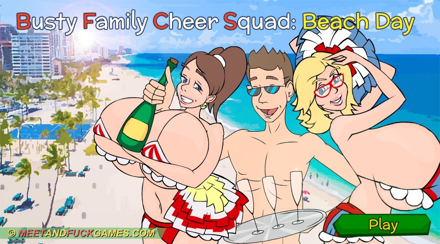 Busty Family Cheer Squad Beach Day
